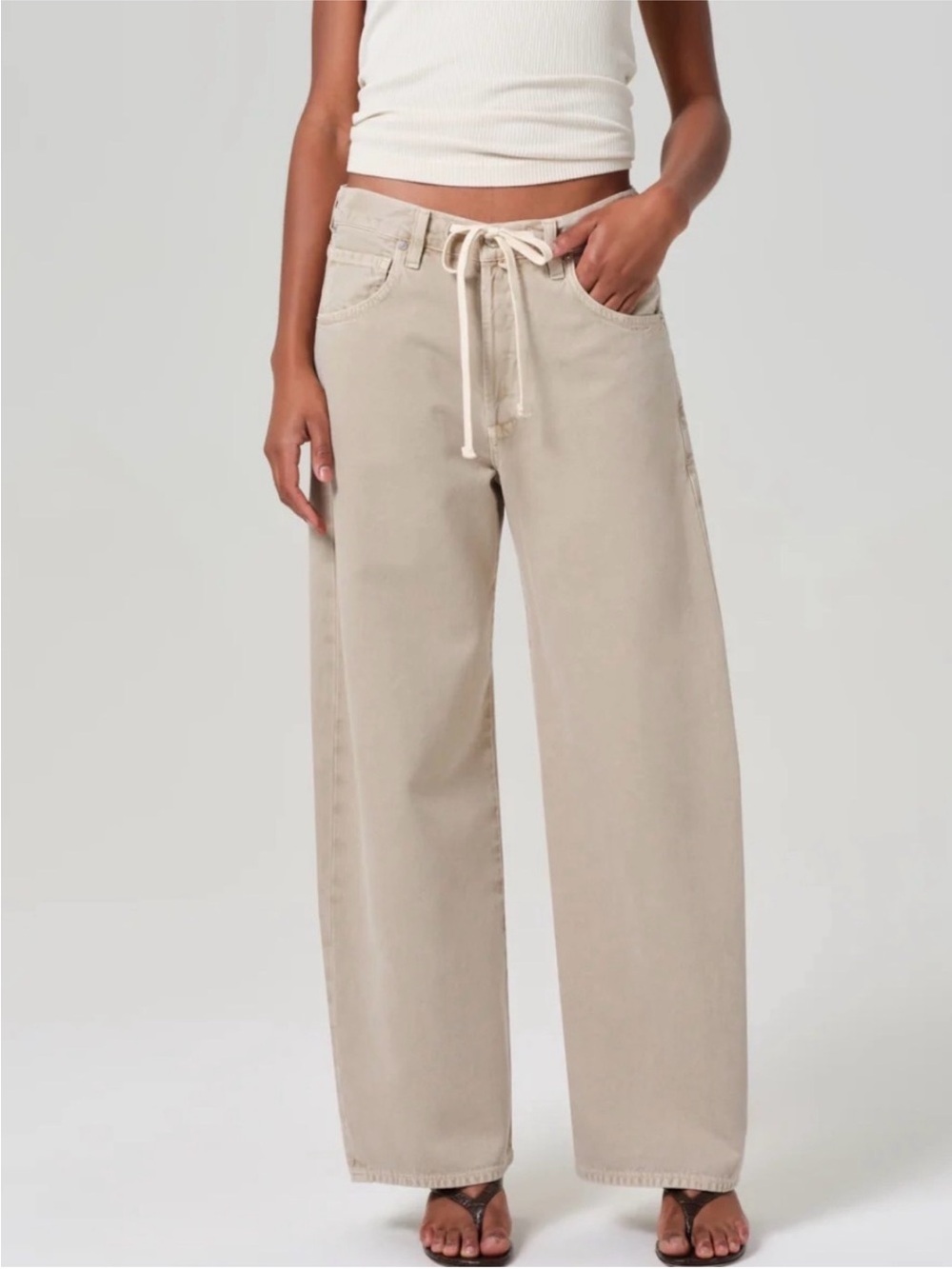 Citizens Of Humanity Brynn Drawstring Trouser Wide-Leg Light Taupe Size 26